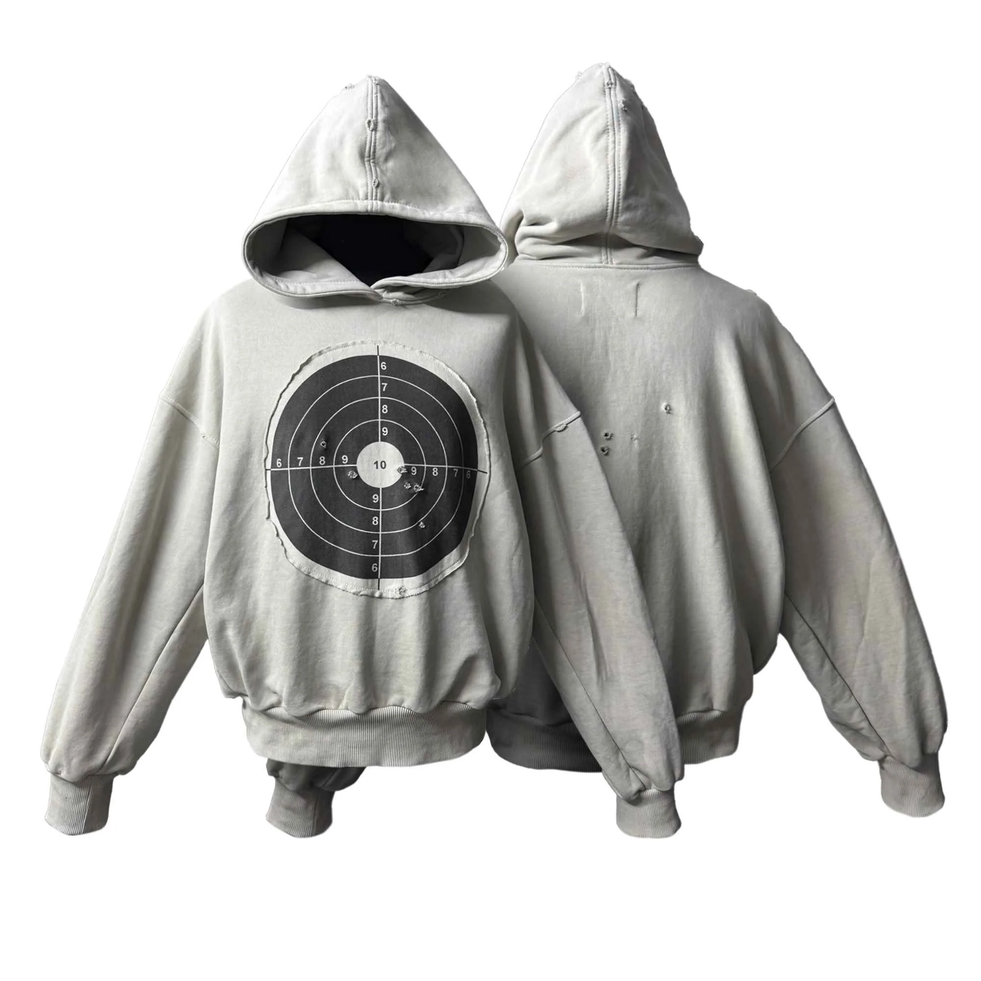 Hoodie "TARGET" GUNSHOT DISTRESSED GREY-DUST