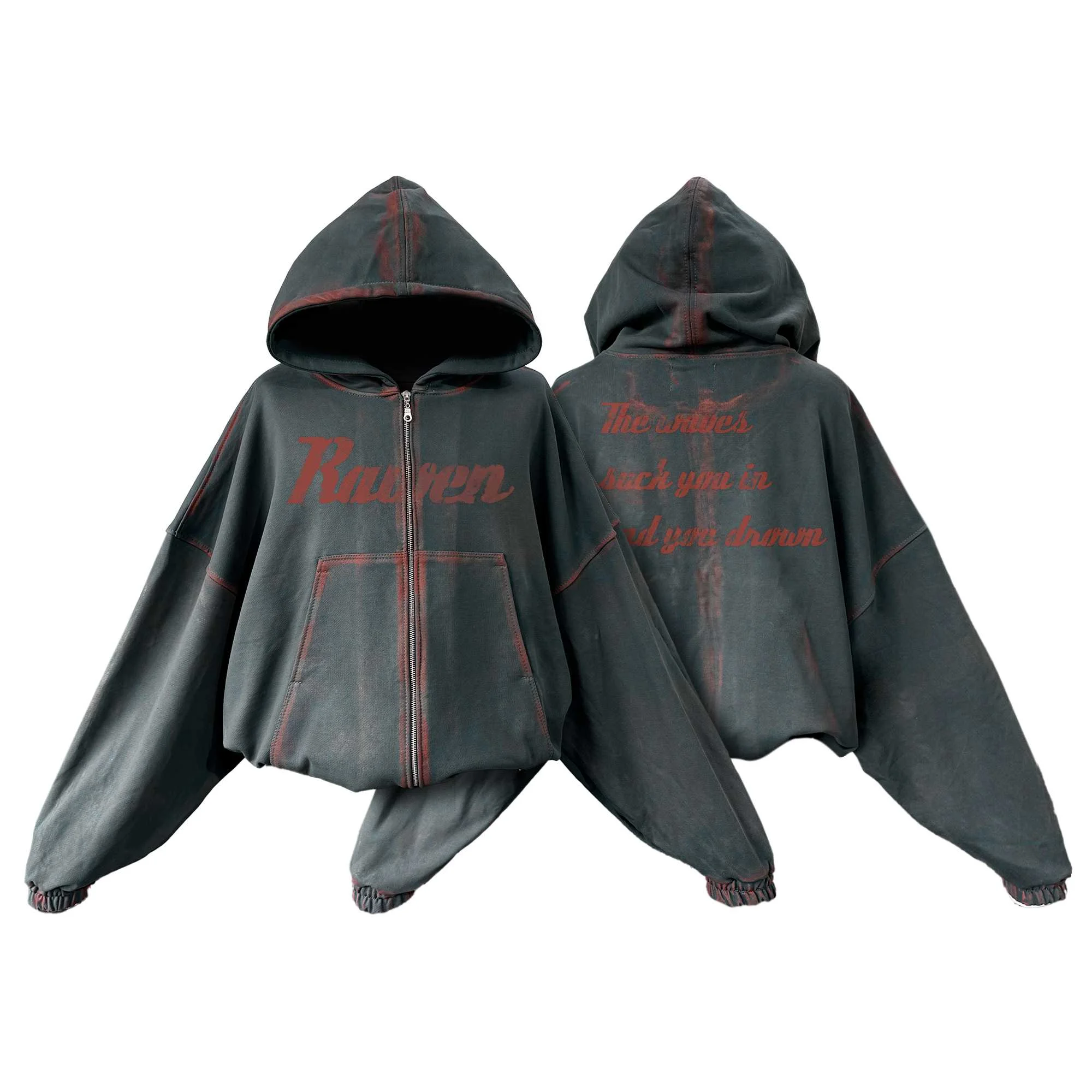 Zip Hoodie "Cherry Waves" Grey 500gr