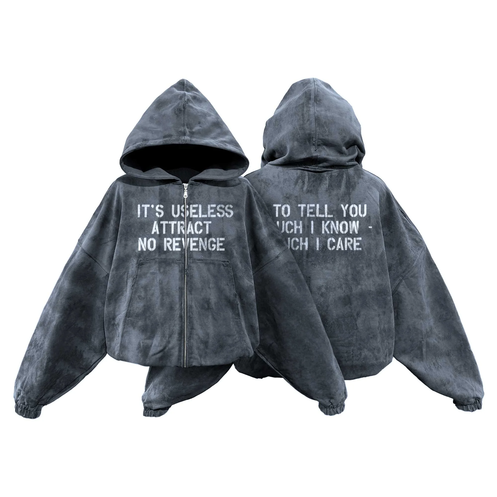 Zip Hoodie "Youngest Daughter" PaintWash Storm Grey 500gr