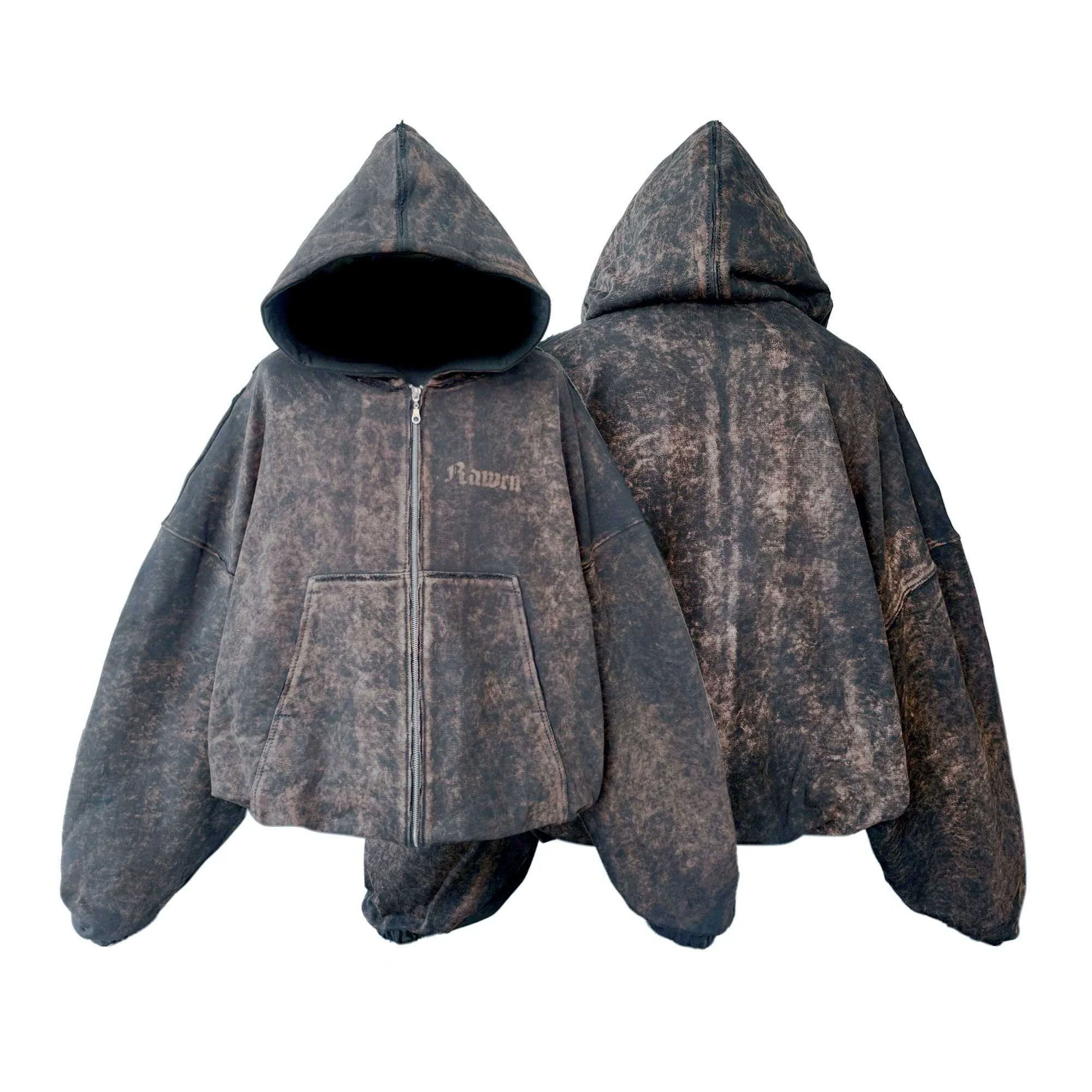 Zip Hoodie "Grief" 500gr Off Dye Treatment